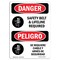 Signmission OSHA Danger, Belt & Lifeline Required Bilingual, 14in X 10in Decal, 10" W, 14" H, Bilingual Spanish OS-DS-D-1014-VS-1551 - alternate 1